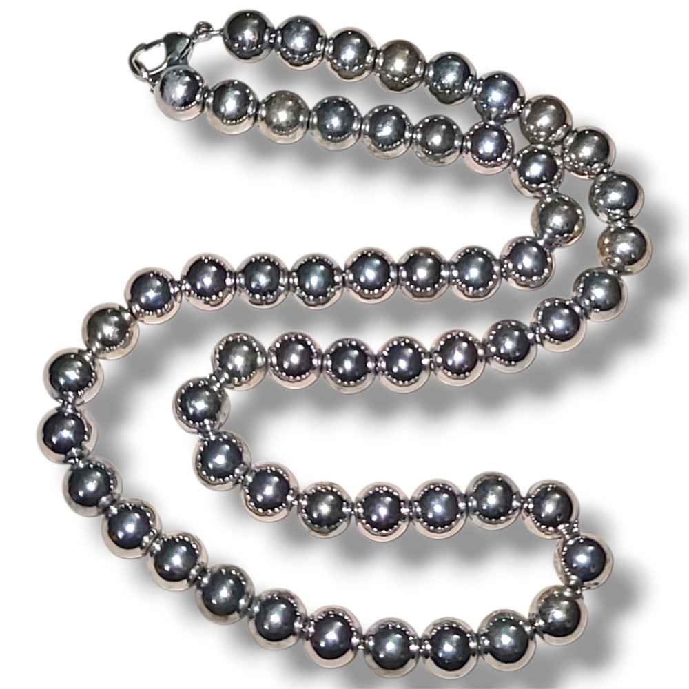 Vintage Silver Tone 8mm Ball Bead Necklace 18" '90S Y2K